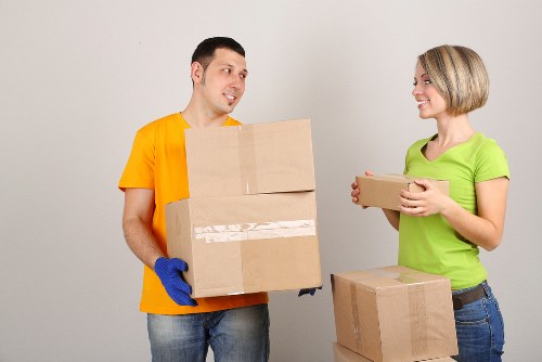 Packed boxes and furniture ready for a house move in Camberwell